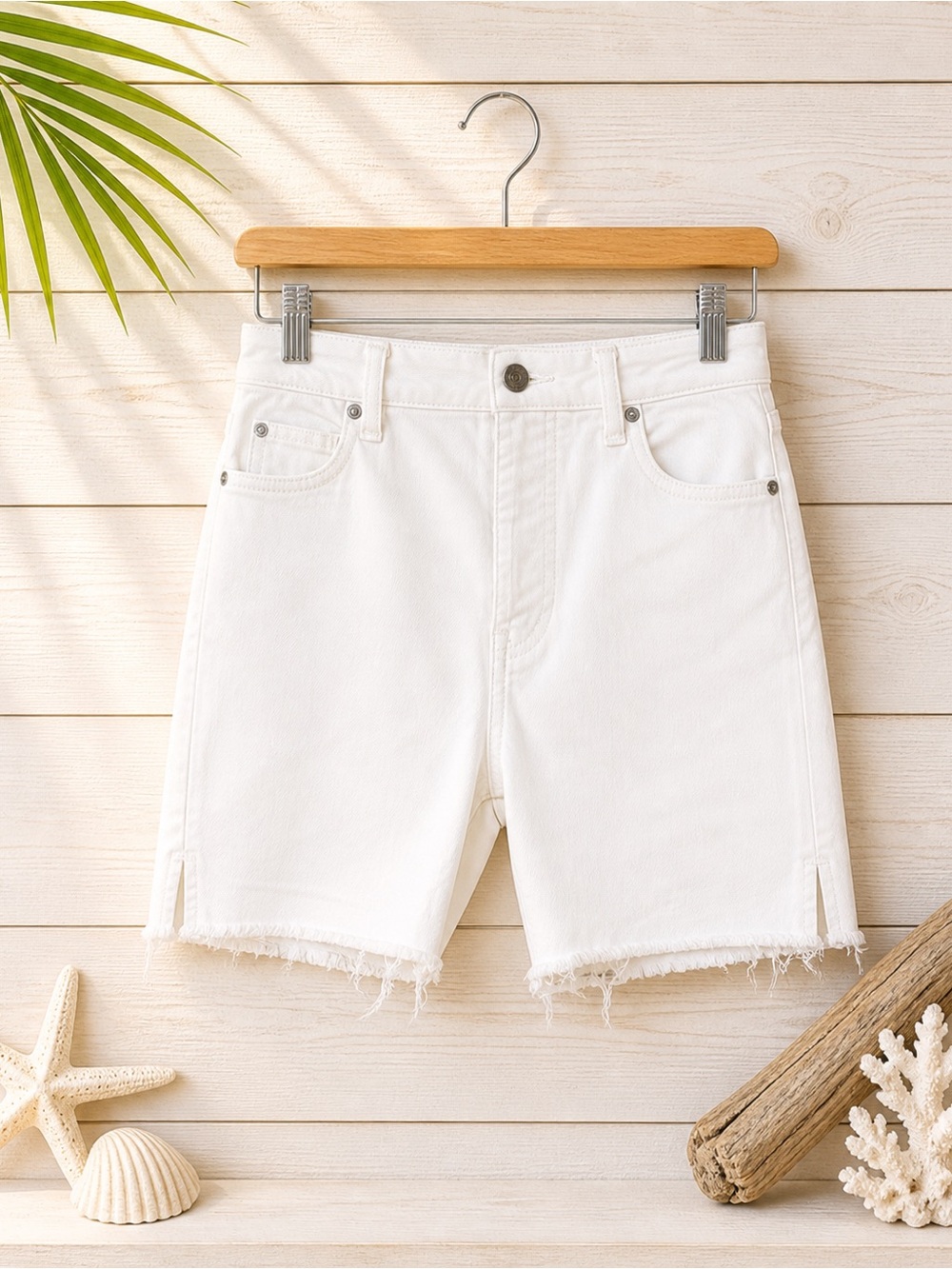We The Free White Raw Hem Denim Shorts